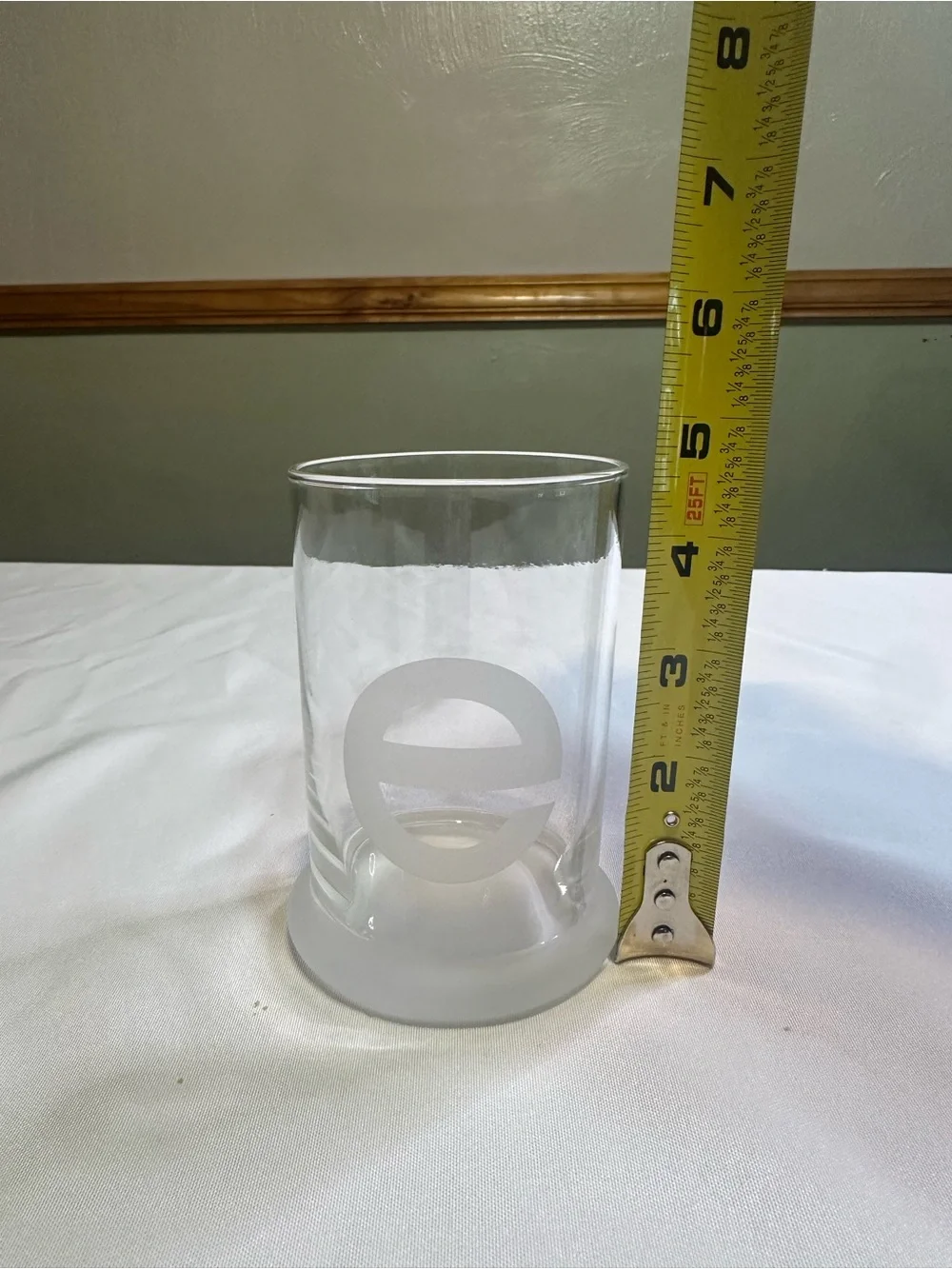 Set of 6 Clear Glass Tumblers with Frosted Emblem the letter E - Clear